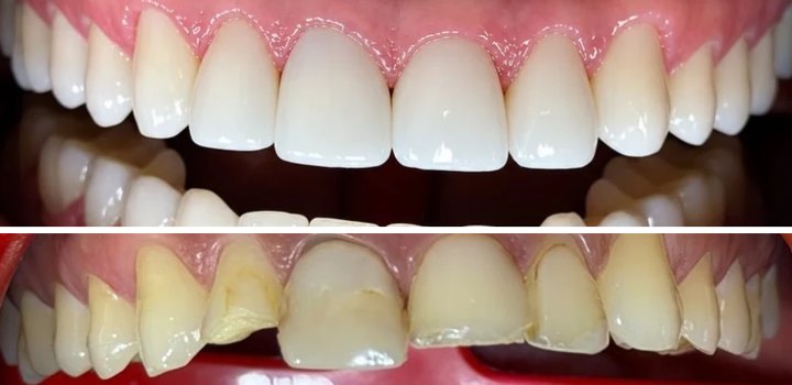 Antes y después de un tratamiento de carillas en Omas Dental O+